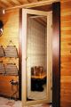 Saunas durvis koka rāmī ar vienu rūti
